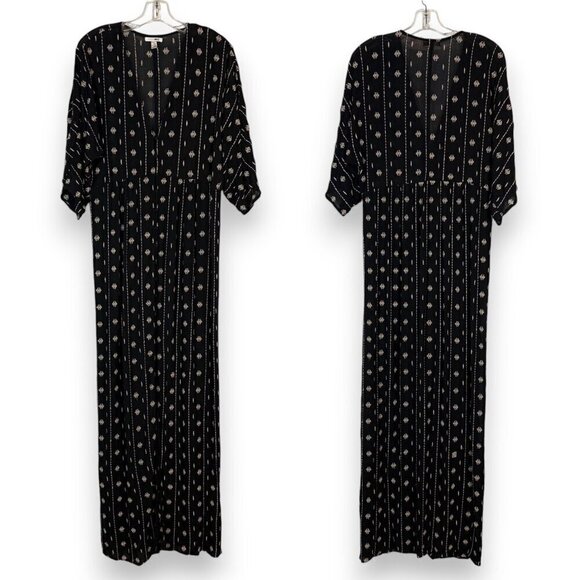 Black Maxi Dress Embroidered Beach Button Up Large - Picture 6 of 15